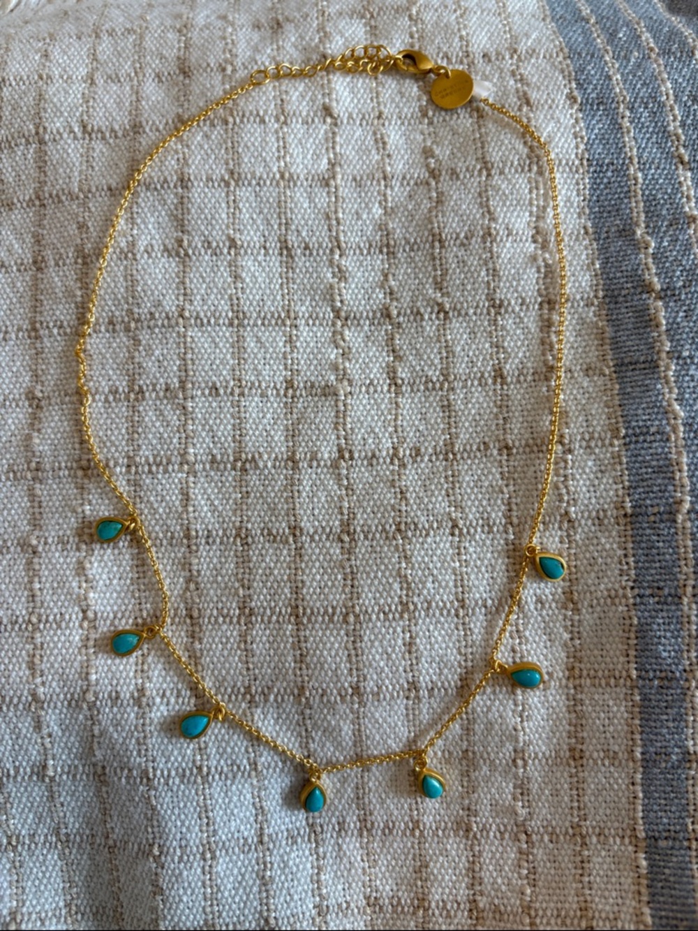 Gold Chain Necklace with Teardrop Turquoise Stone